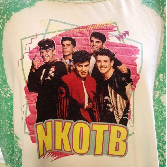 New Kids On The Block Bleach Dye Handmade Graphic Tee - Picture 1 of 5